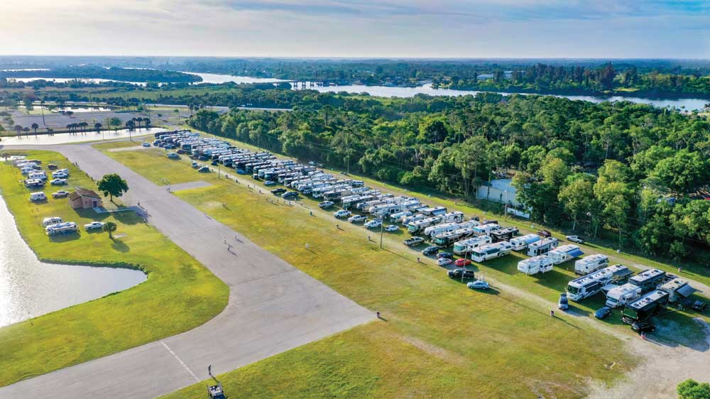 An aerial view of a RV Care A Vanners campground in Florida