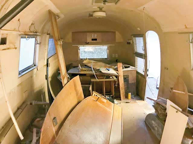 Interior of the 1961 Airstream before restoration