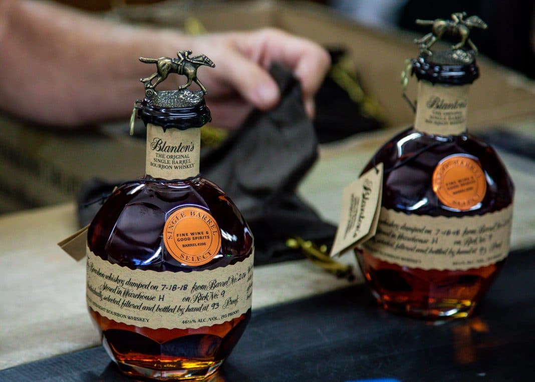 Two bottles of Blanton's single barrel bourbon whiskey