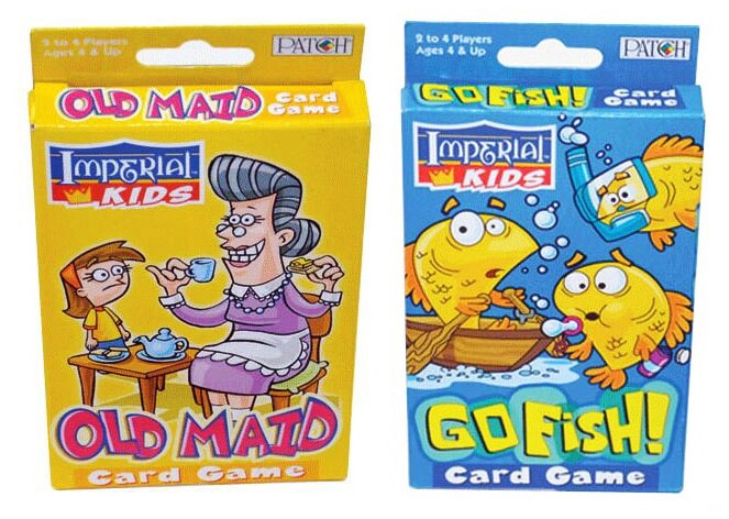 Boxes with two card games old maid and go fish