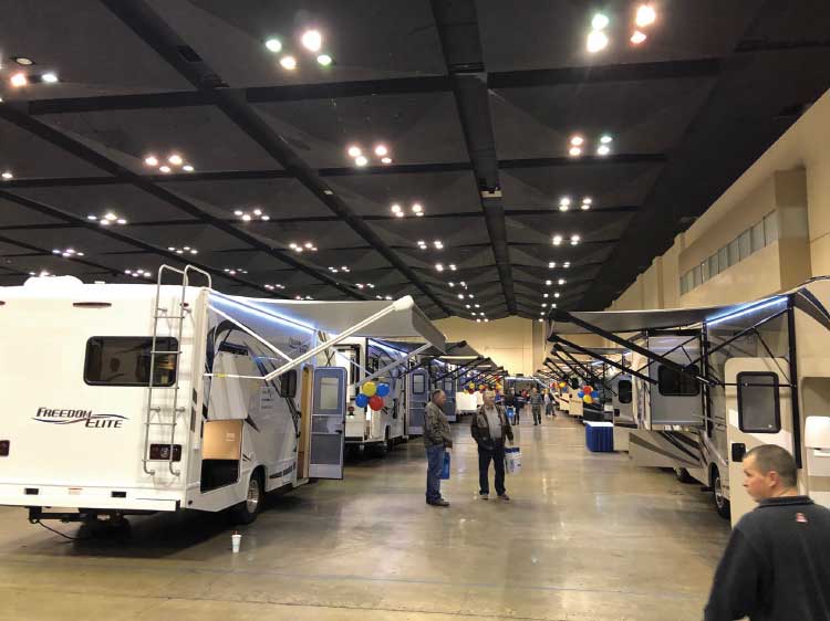 RV shoppers at an indoor RV show