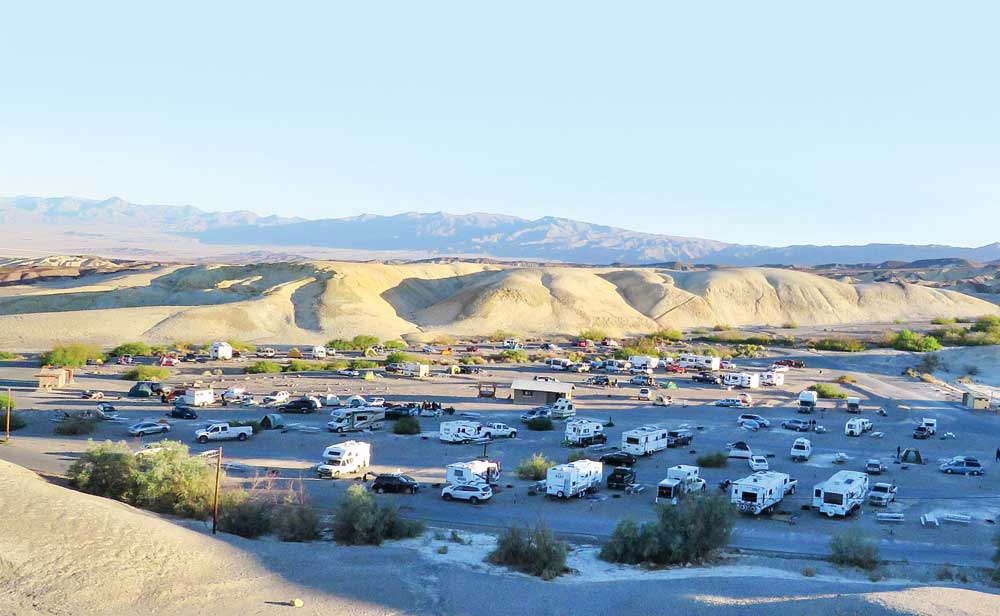 One of eight RV campgrounds run by the National Park Service in Death Valley, Texas Springs is open from mid-October through May with 92 first-come, first-served sites.