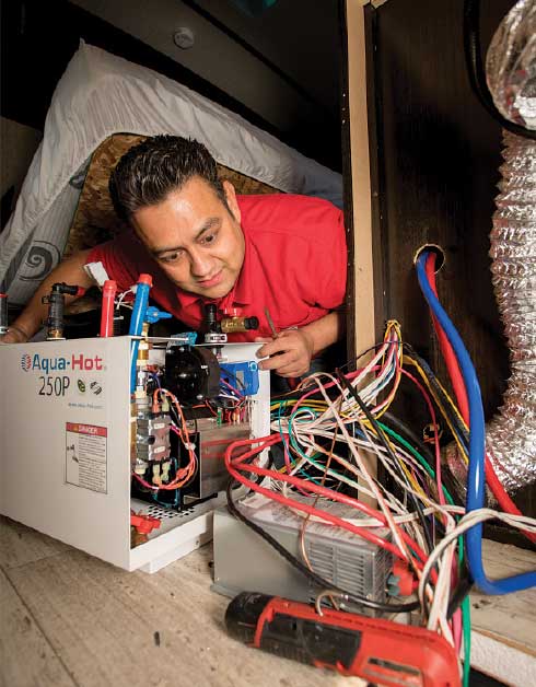 (4) and the new Aqua-Hot unit is installed in its place.