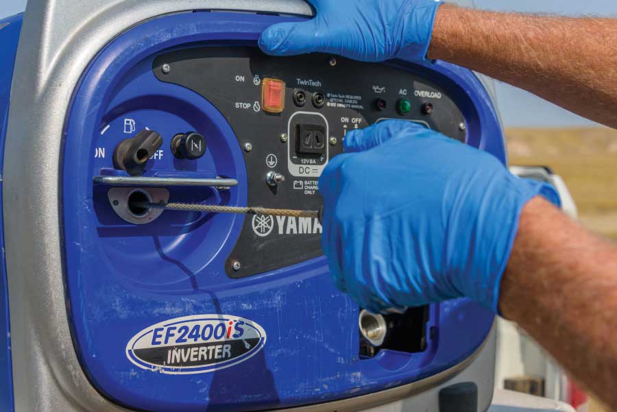 With the on/off button in the off position, slowly pull the start cord a few times to help remove any trapped oil.