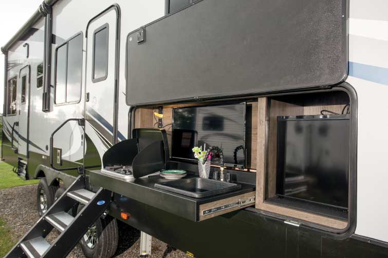 Photo of Heartland Cyclone toy hauler outdoor kitchen