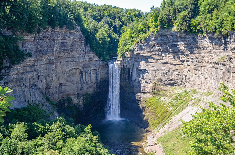 Taughannock Falls plunges 215 feet from the towering cliffs of a natural amphitheater. 