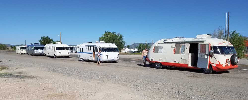 A true blast from the past – a five-motorhome Ultra Van convoy (including Mini Mo and Whale) turned plenty of heads in the middle of the Arizona desert.