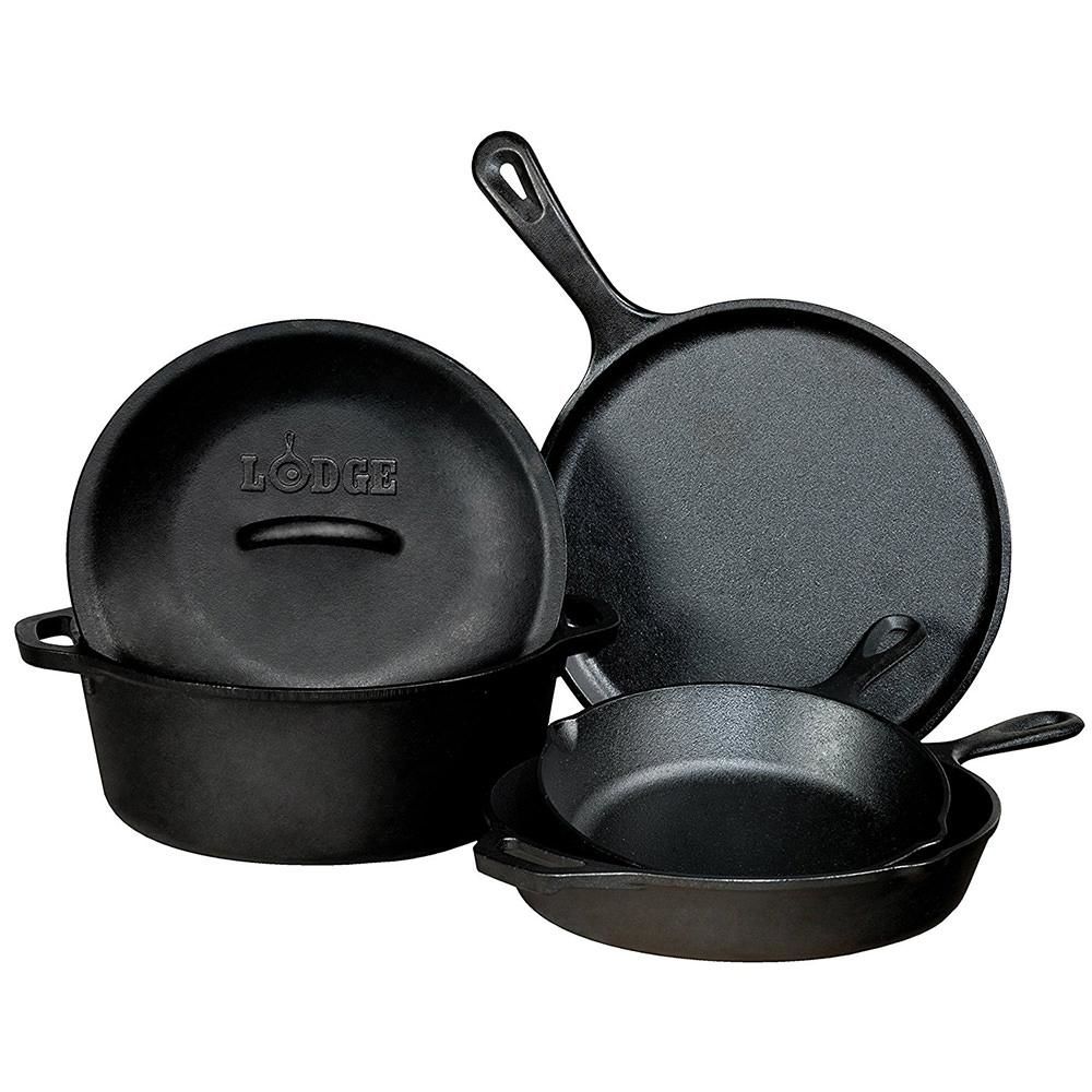 Cast iron skillets and dutch oven