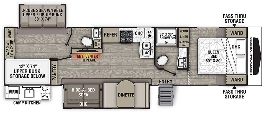 Floorplan illustration of 326BHDSLE travel trailer