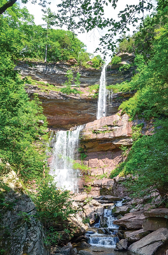 A popular trail through the Catskills takes hikers to the two-tiered Kaaterskill Falls.