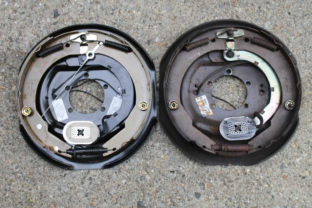  LCI’s Forward Self-Adjusting Brake is shown on the left, and the trailer’s original standard electric brake is shown on the right. 