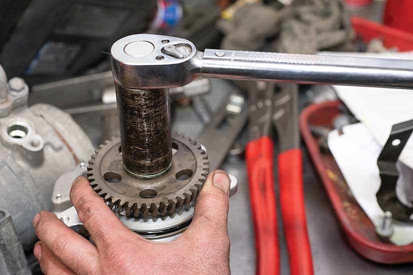 Torqueing the drive-gear nut to 52 ft-lb