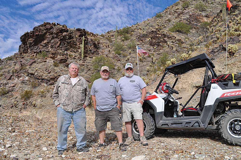 Saar (pictured on the left) joins fellow off-road enthusiasts Dave Weber (center) and Bob Hawley (right) spending the winter at Black Rock RV Village.