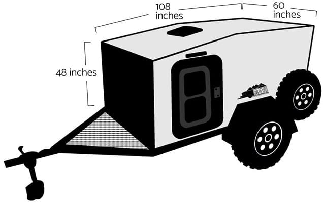 Line drawing of side of trailer showing dimensions