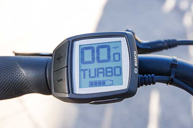 All e-bikes feature a computer that monitors speed, distance, remaining battery life and the battery’s state of charge. The controller allows user input to determine the amount of pedal assistance.