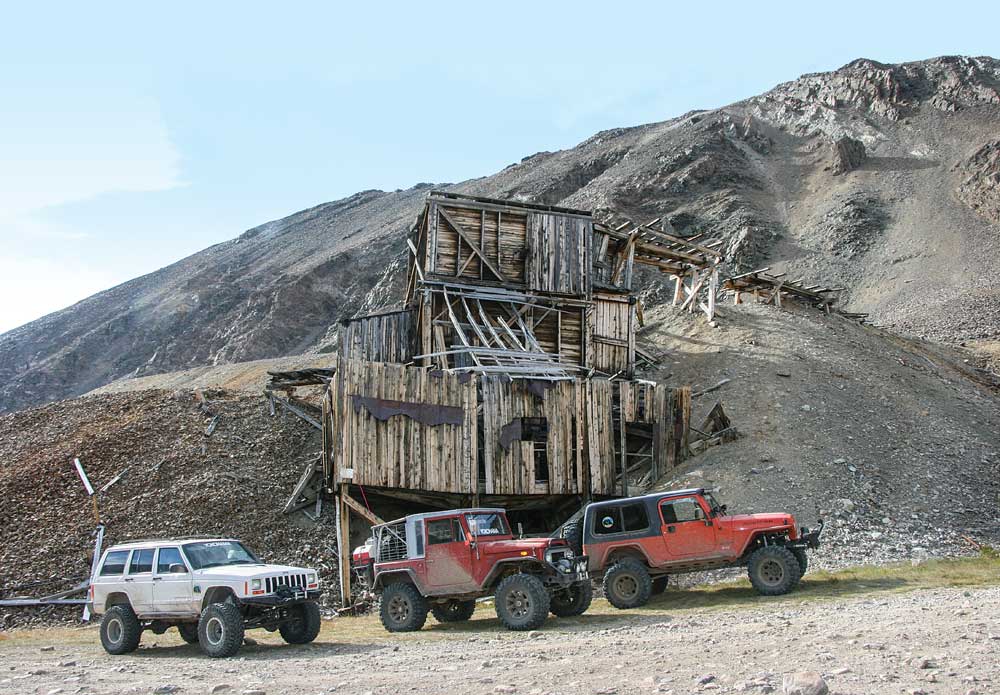 Jeeps parked at The North London Mill near Fairplay, Colorado,