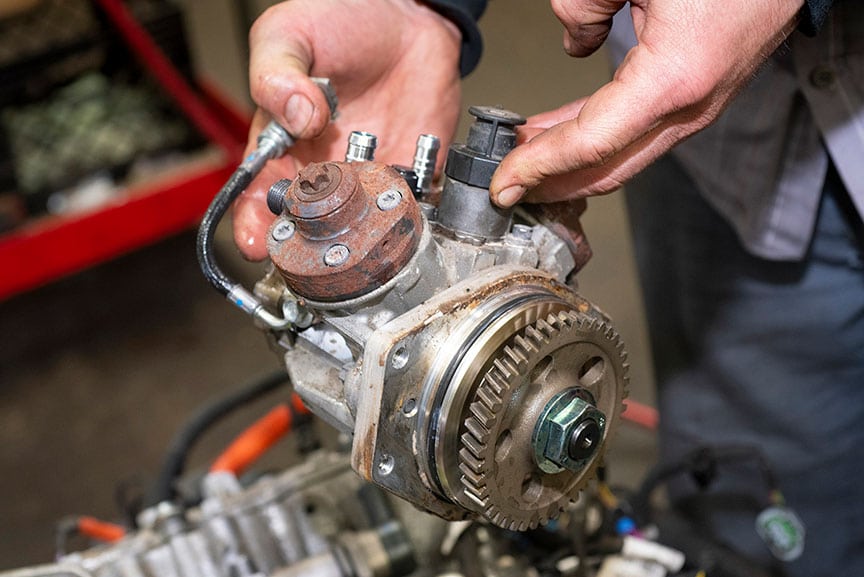 Bosch CP4.2 high-pressure fuel-injection pump in 6.6L LML GM Duramax engine.