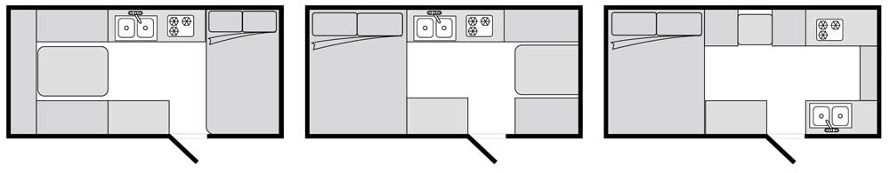 Floorplan options for photo of Chalet-XL a-frame trailer in raised position