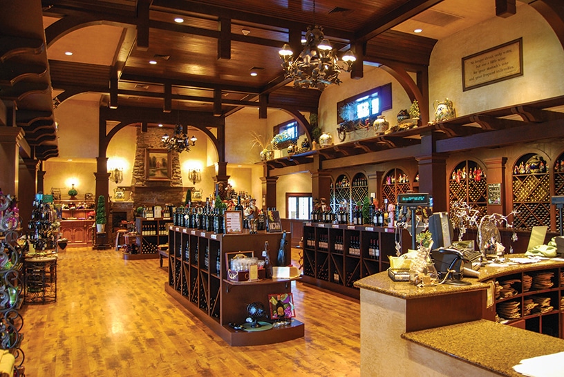 Tasting rooms in the Yadkin Valley range from simple to stunning, like this two-level shop at Childress Vineyards.