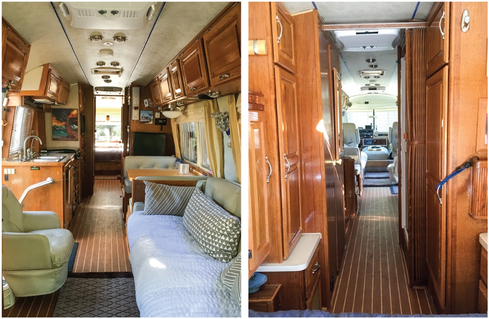 The refinished wood cabinetry helps give the Airstream's interior an elegant, rich feel.