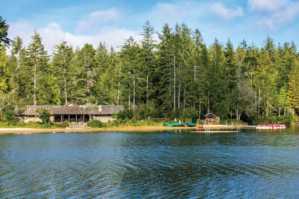 The Cleawox Lake bathhouse dates back to 1938. Today, visitors can rent canoes, kayaks and paddleboats, or use the swimming and fishing docks.