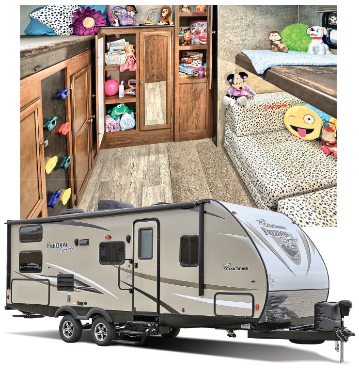 Coachmen Freedom Express Liberty Edition exterior and interior bunkhouse