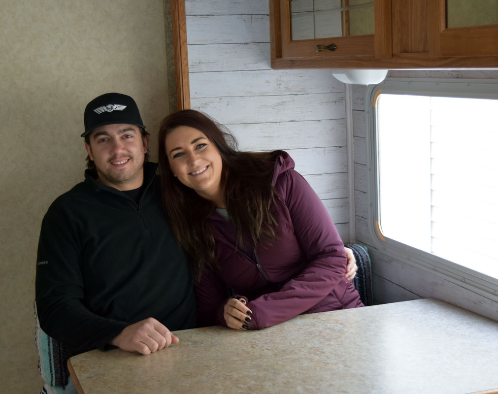 man and woman in Jayco 2005 Greyhawk booth dinette remodeled