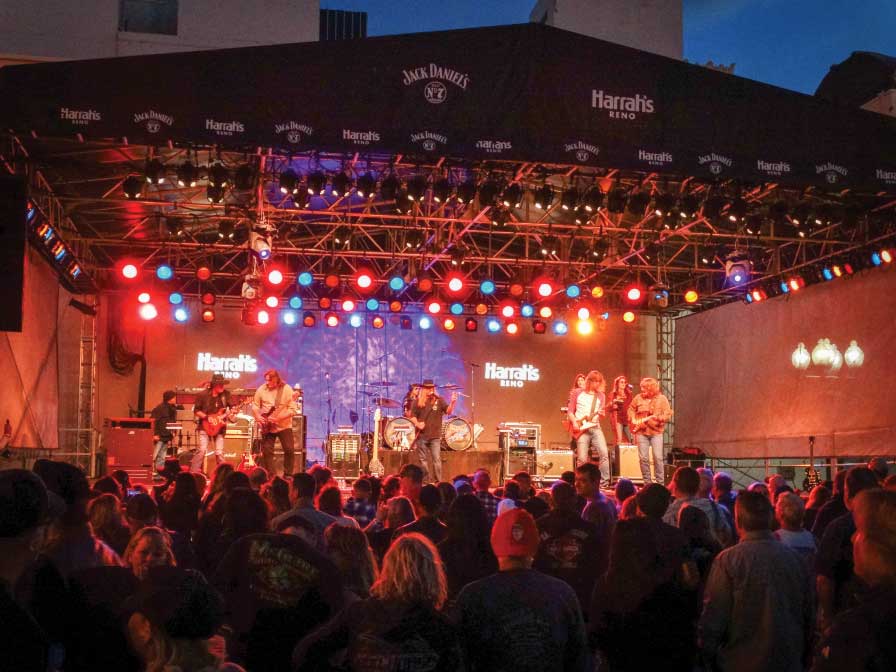 A band plays on stage at a Reno, Nevada venue