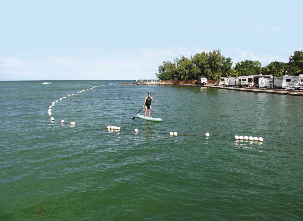 It’s a good idea to try out the board in calm, shallow water like this swimming area.