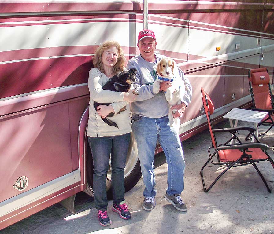 Ted and Laura Jenkins enjoy the relaxed pace of the RV lifestyle with their two canine traveling companions.