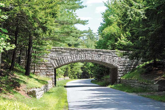 Magnificent stone bridges were built for the Carriage Trail between 1913 and 1940 by order of John D. Rockefeller and then gifted to the National Park Service.