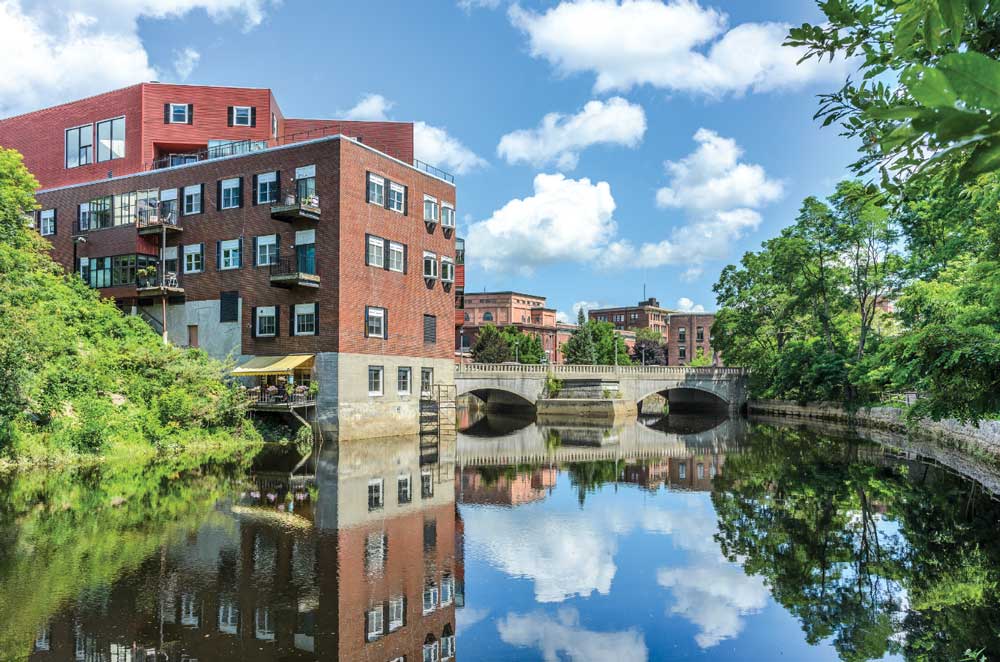 The Kenduskeag Stream Trail reveals beautiful reflections on the backside of Bangor. 