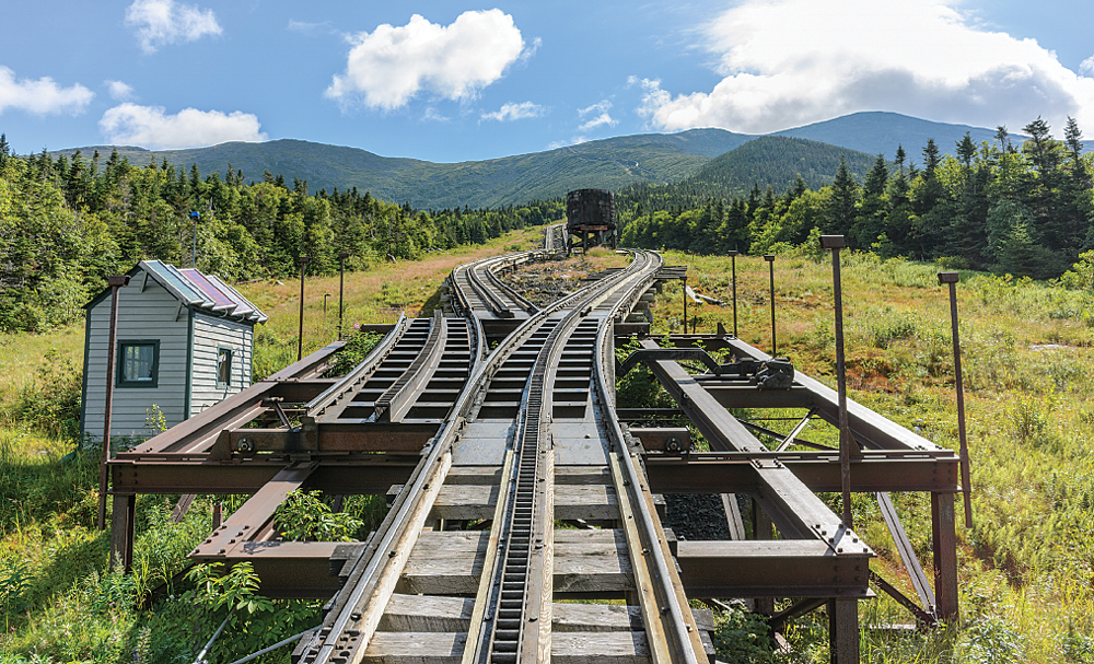 Switching tracks makes it possible for trains to pass each other on the way up and down the mountain. 