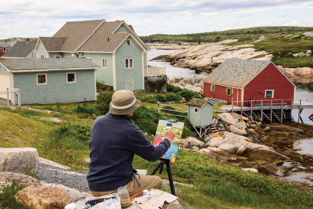 The colorful homes surrounding Peggy’s Cove come to life on an artist’s canvas. Set on picturesque St. Margarets Bay, the village is a popular spot for artists and photographers.