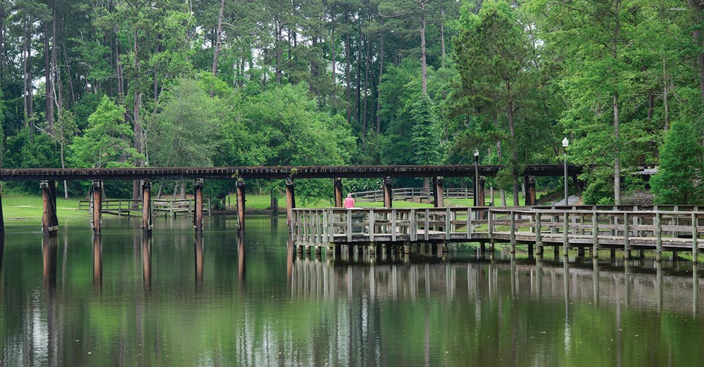 Cherokee Lake Park in Thomasville inspires exploration with fishing piers and a mile-long paved walking path that meanders through lush lawns and takes in the pretty lake views.