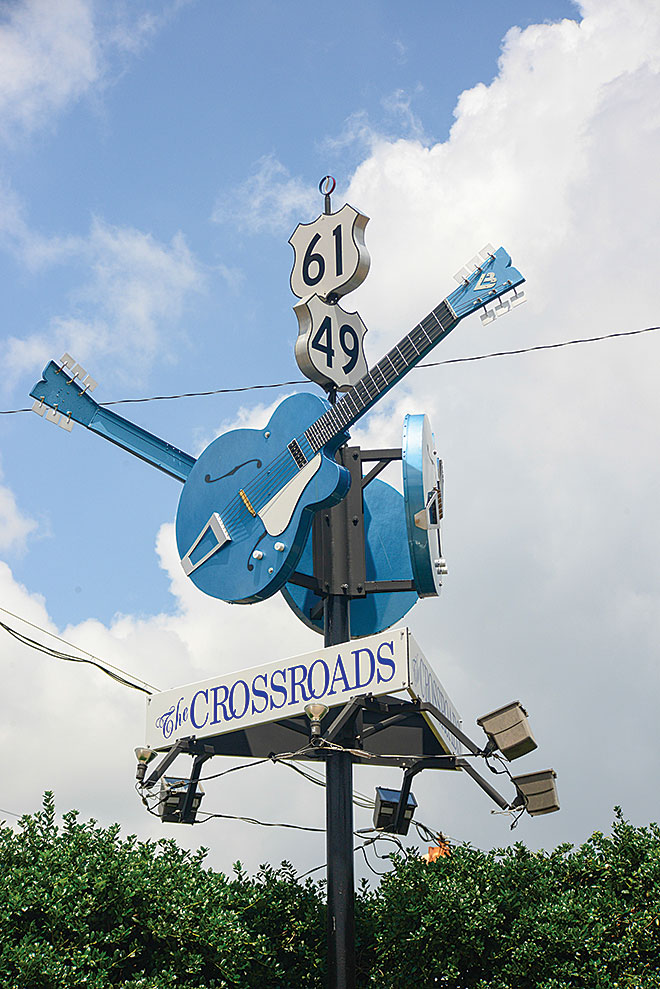 The famous “crossroads” at Clarksdale where blues legend Robert Johnson “sold his soul” for guitar wizardry. 