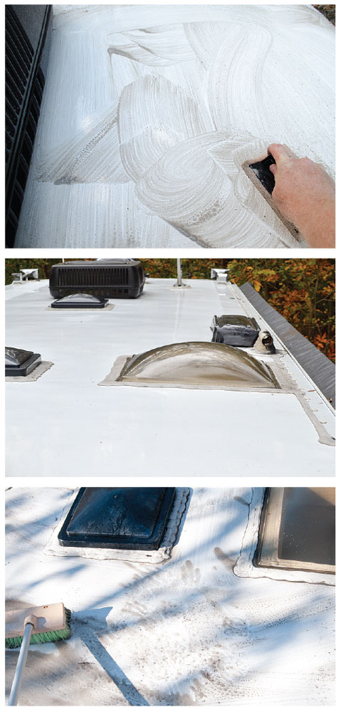 Cleaning the roof of a motorhome