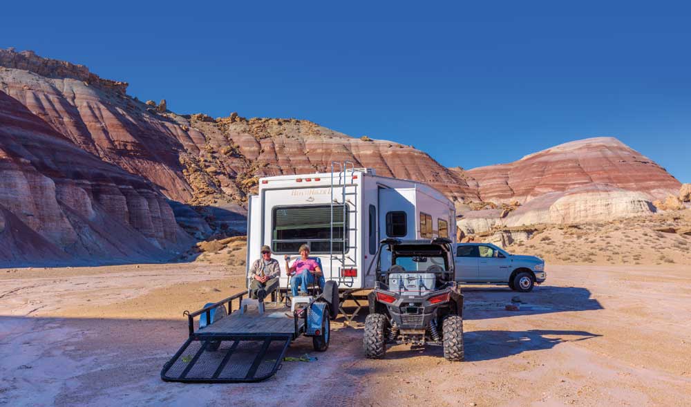 The Fagans demonstrate how thier Razor utility trailer can double as a patio