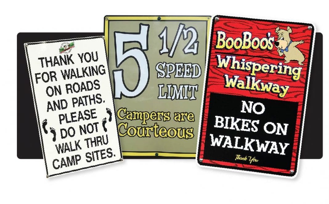 RV signs for no bikes and speed limit