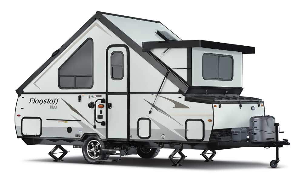 Exterior photo of Flagstaff a-frame trailer in raised position