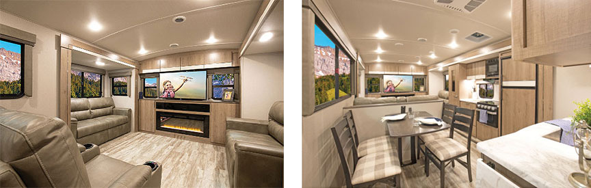 Two interior photos of Imagine 3100RD travel trailer