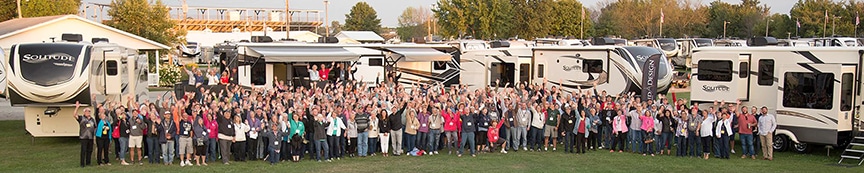 Hundreds of Grand Design owners at a rally in Elkhart, Indiana