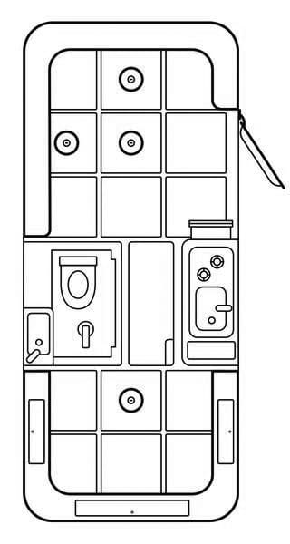 Line drawing of HCT trailer floorplan