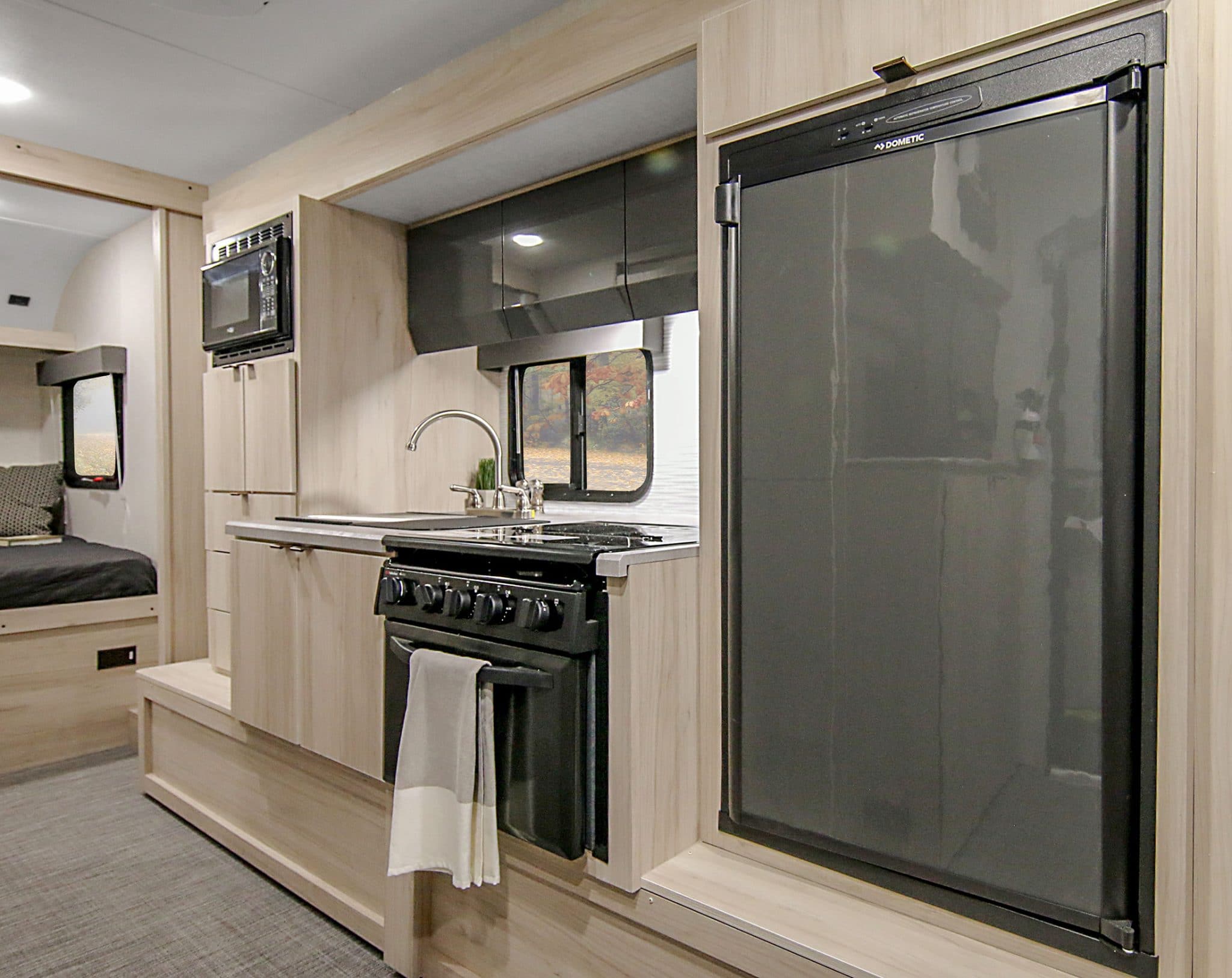 Kitchen appliances in galley of Winnebago Hike.