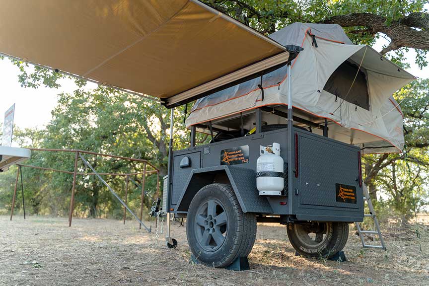 Highland Expedition trailer with awning extended.