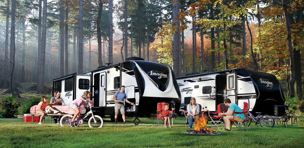 RVs and families in a campground