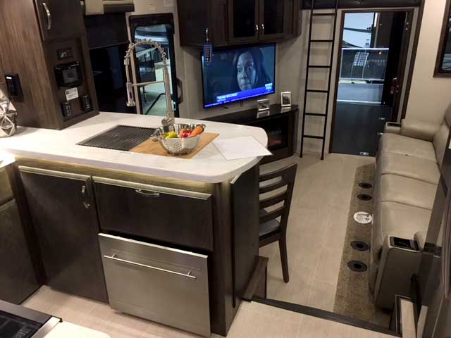 Galley and dining area of Jayco Seismic 4013 Toy Hauler RV