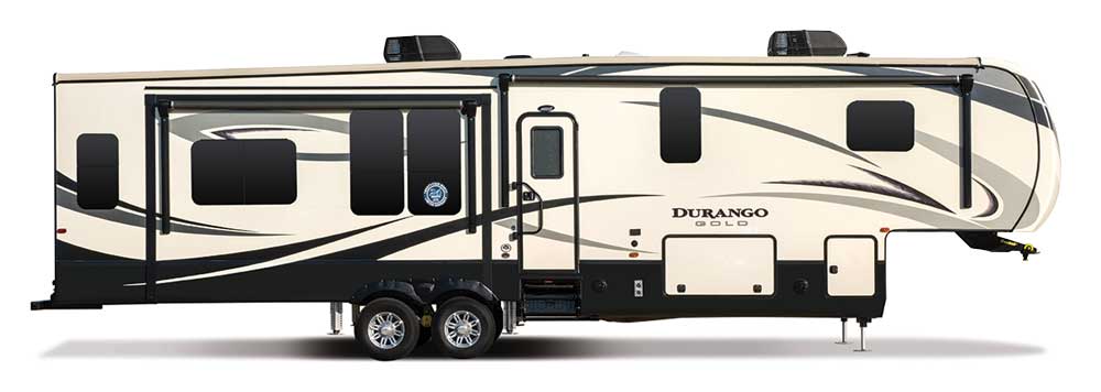 Large fifth wheel Durango RV on white background