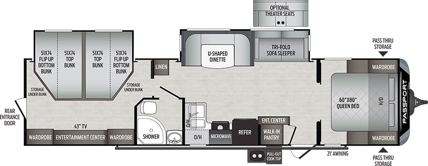 Floorplan illustration of Keystone Passport 3400QD