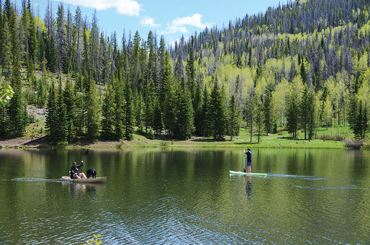 SUP and kayaker on Pearl Lake, Colorado